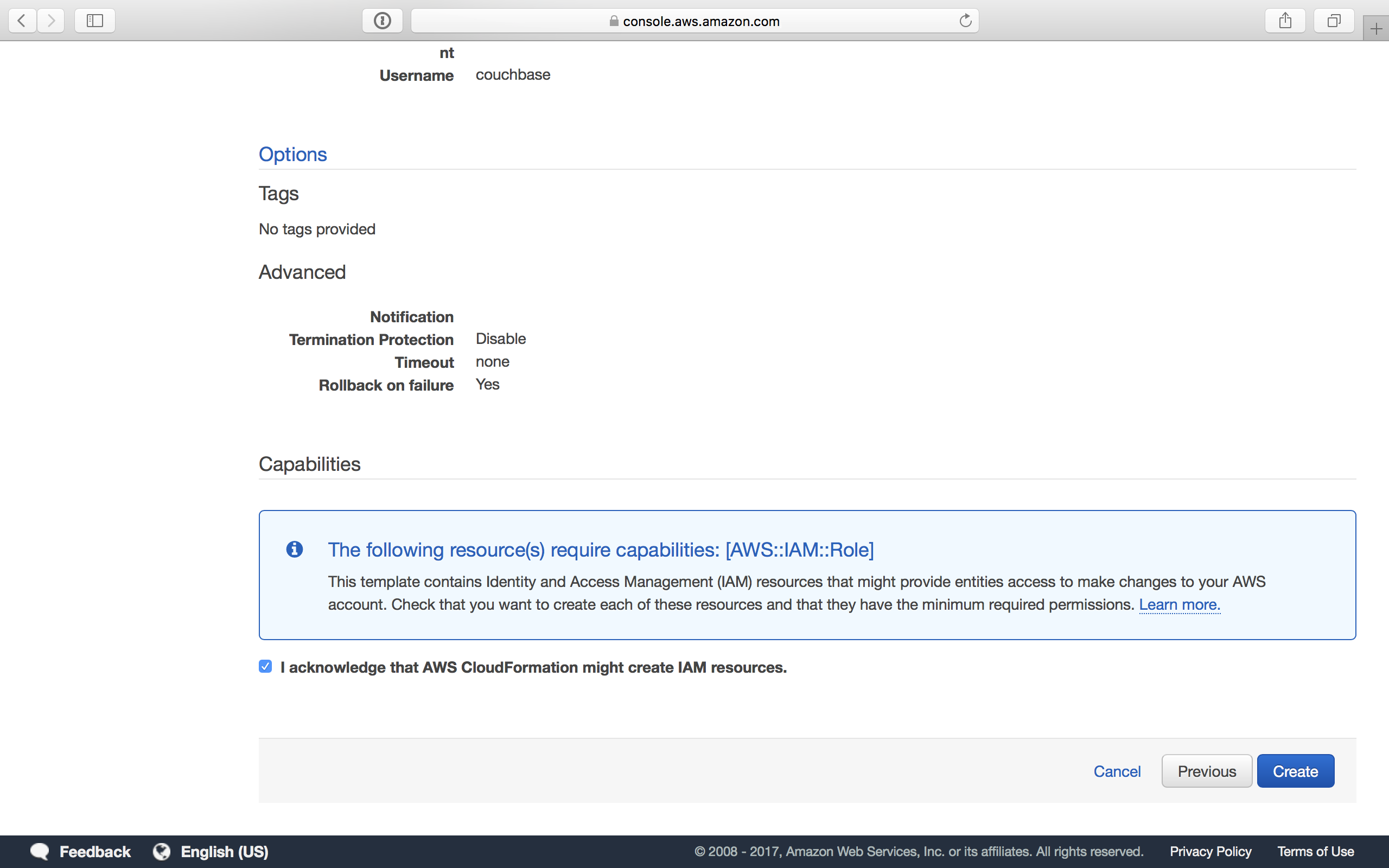 aws marketplace couchbase ee create stack review options ack