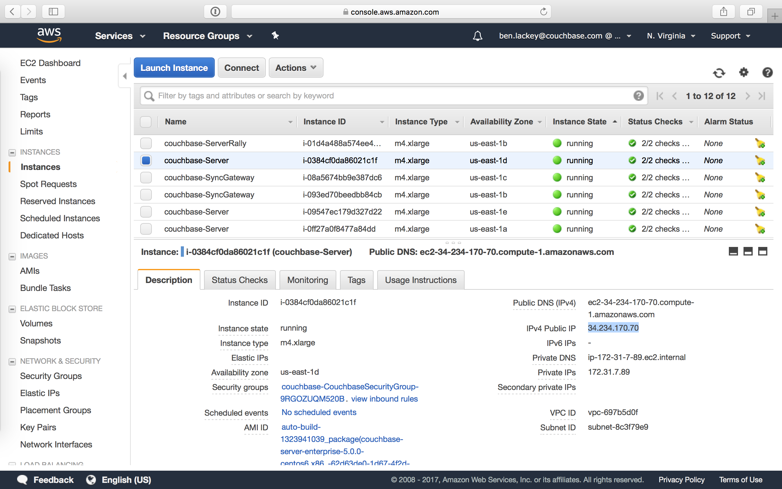 aws console ec2 couchbase server instance public ip
