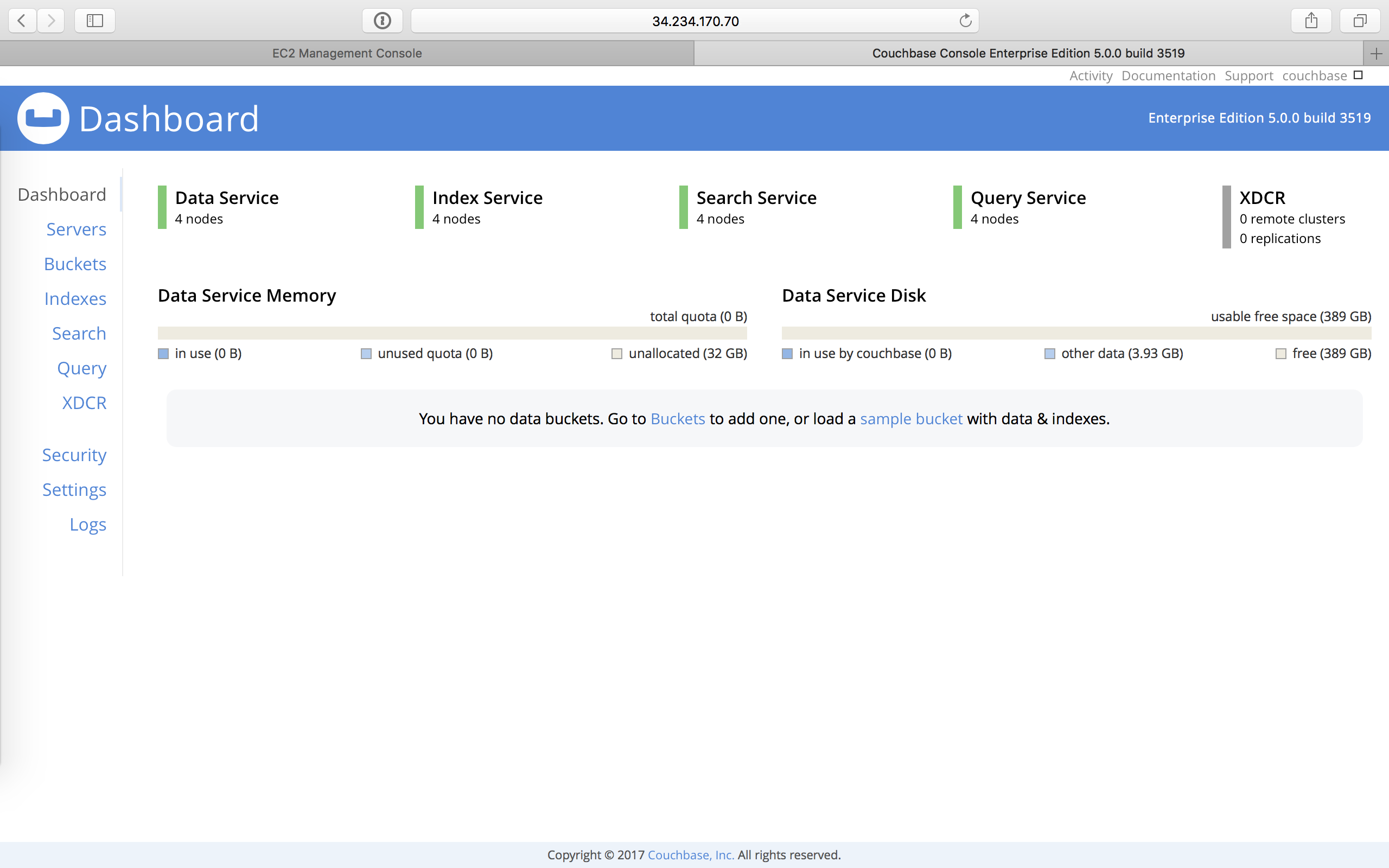 aws couchbase web console dashboard