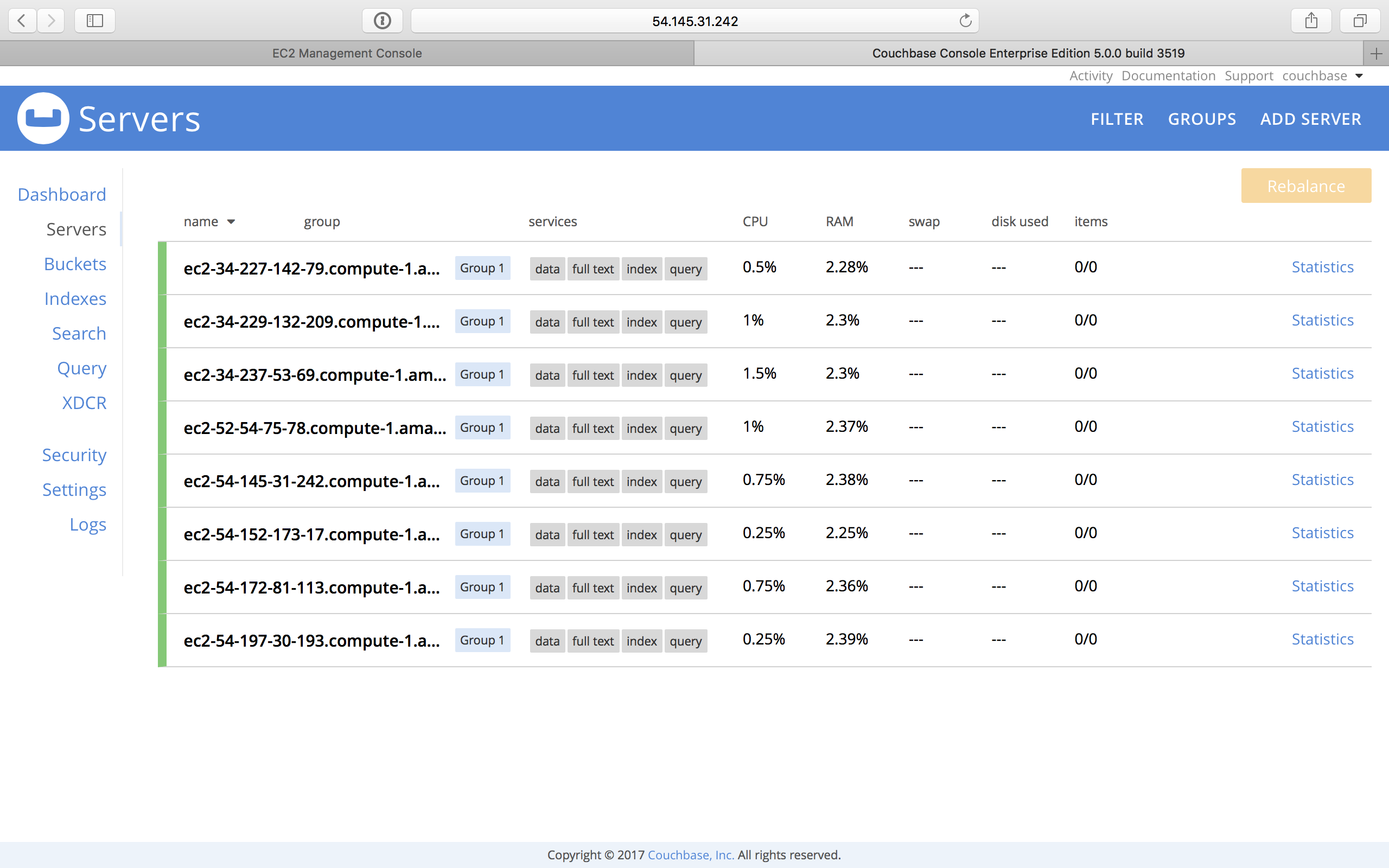 aws couchbase web console servers after scaling