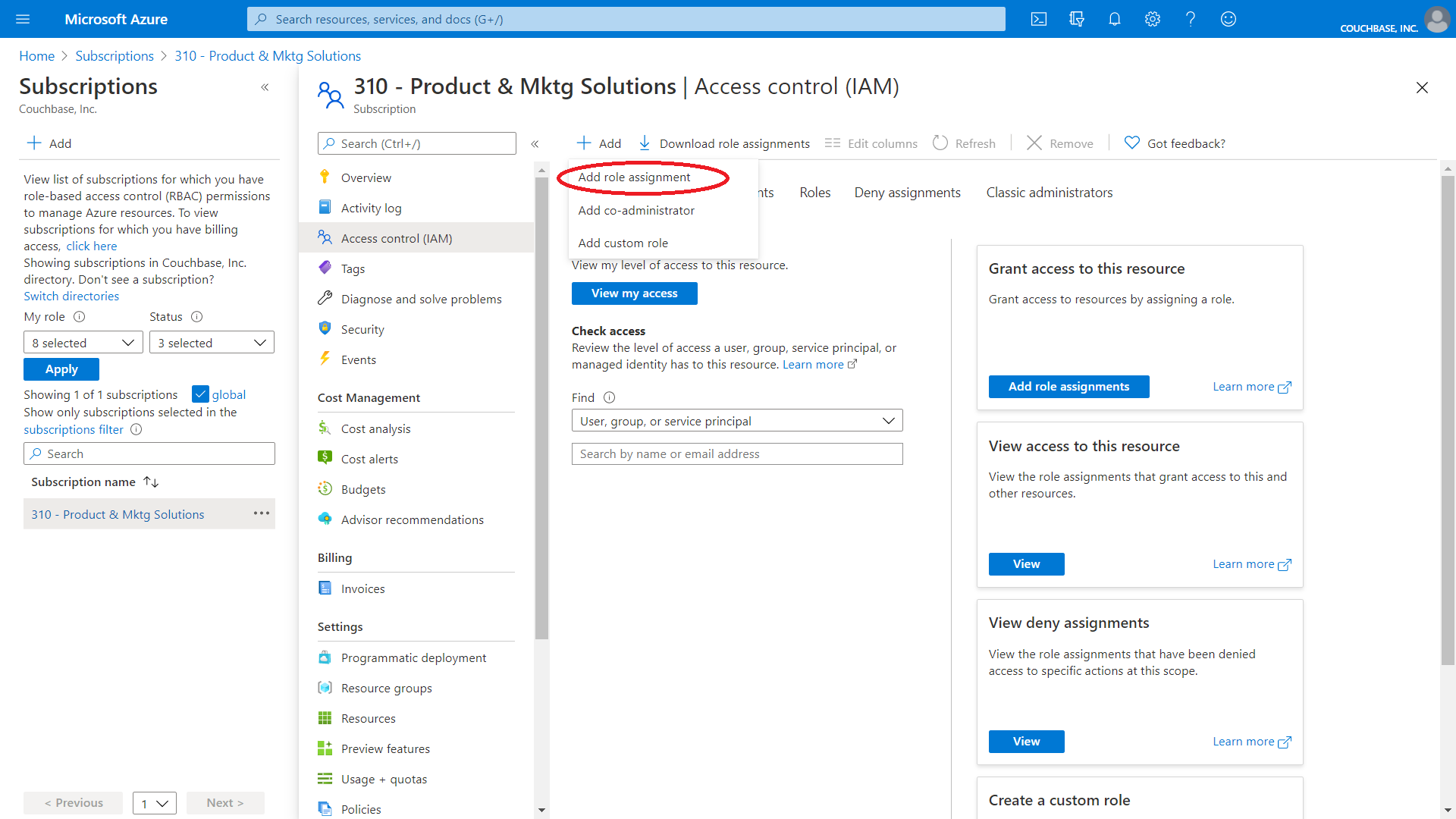 Select “Add role assignment” from the drop-down menu