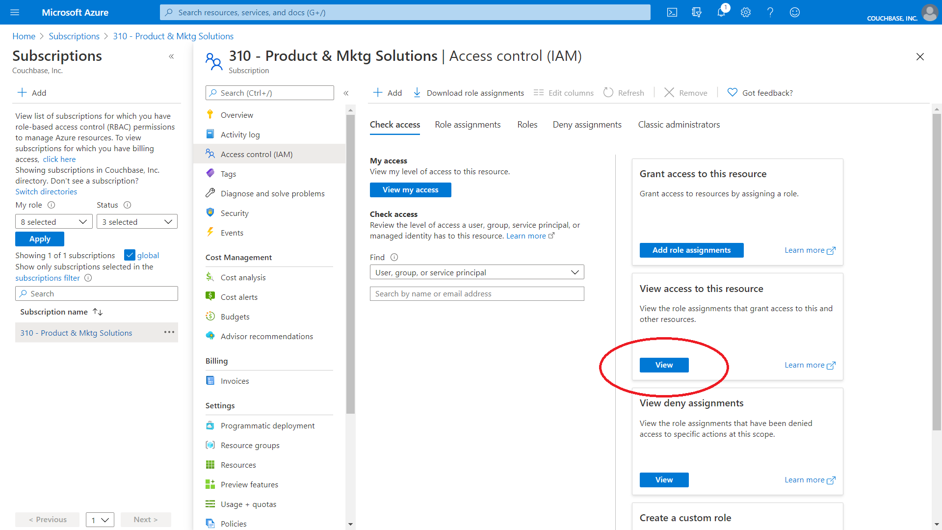 Verify by clicking View from the "View access to this resource" box