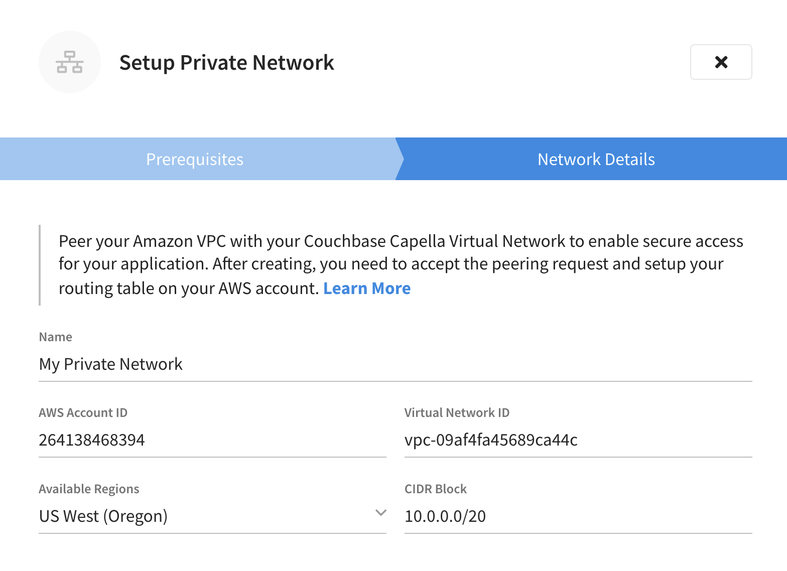 Filling in the CIDR block(s).