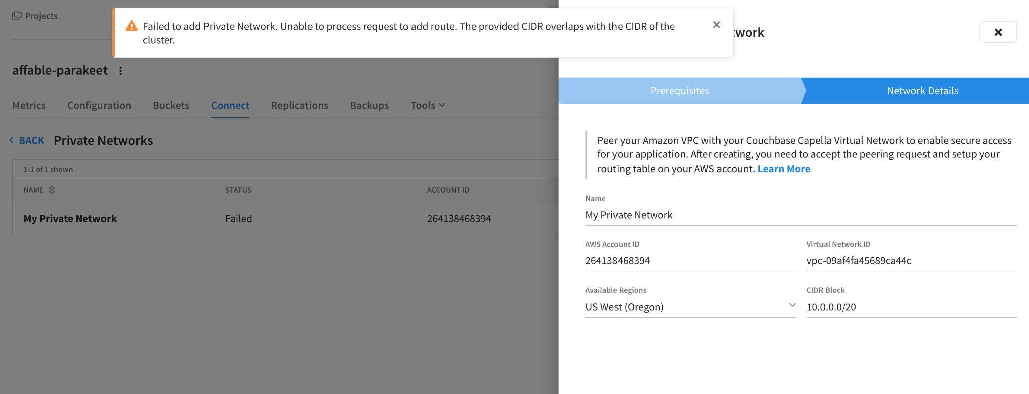 CIDR overlap warning message.
