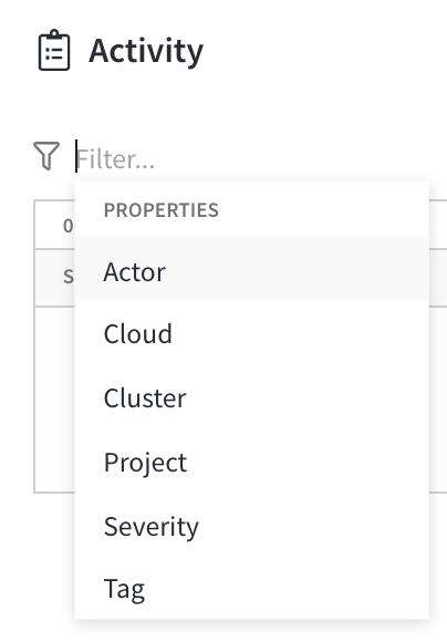 The filtering properties list.