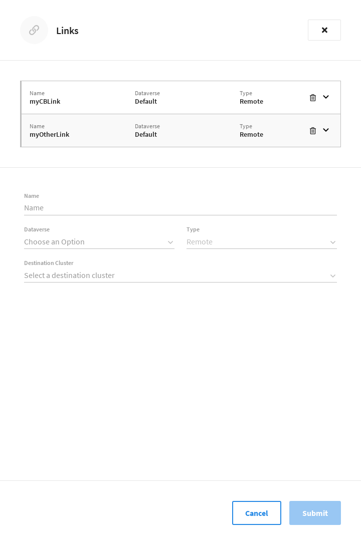 The Links flyout in the Analytics Workbench.