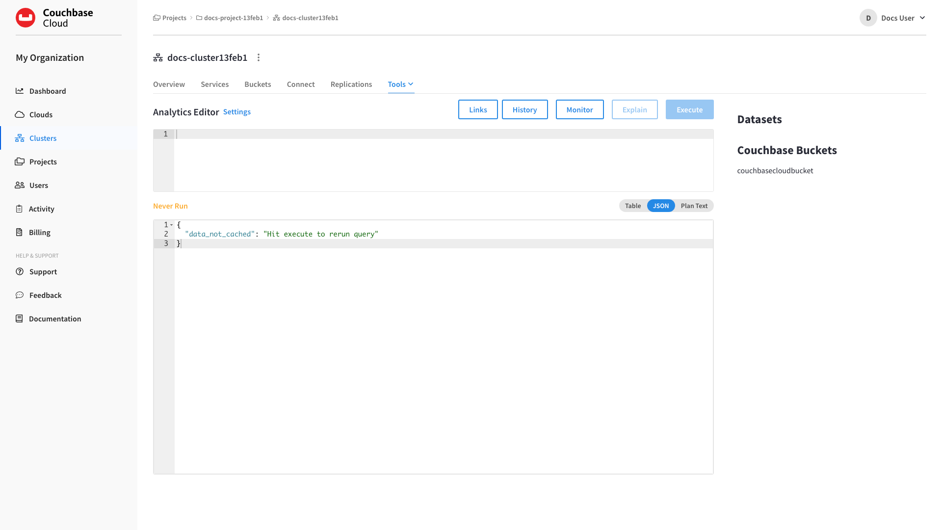 The cluster’s 'Tools > Analytics Workbench' tab.