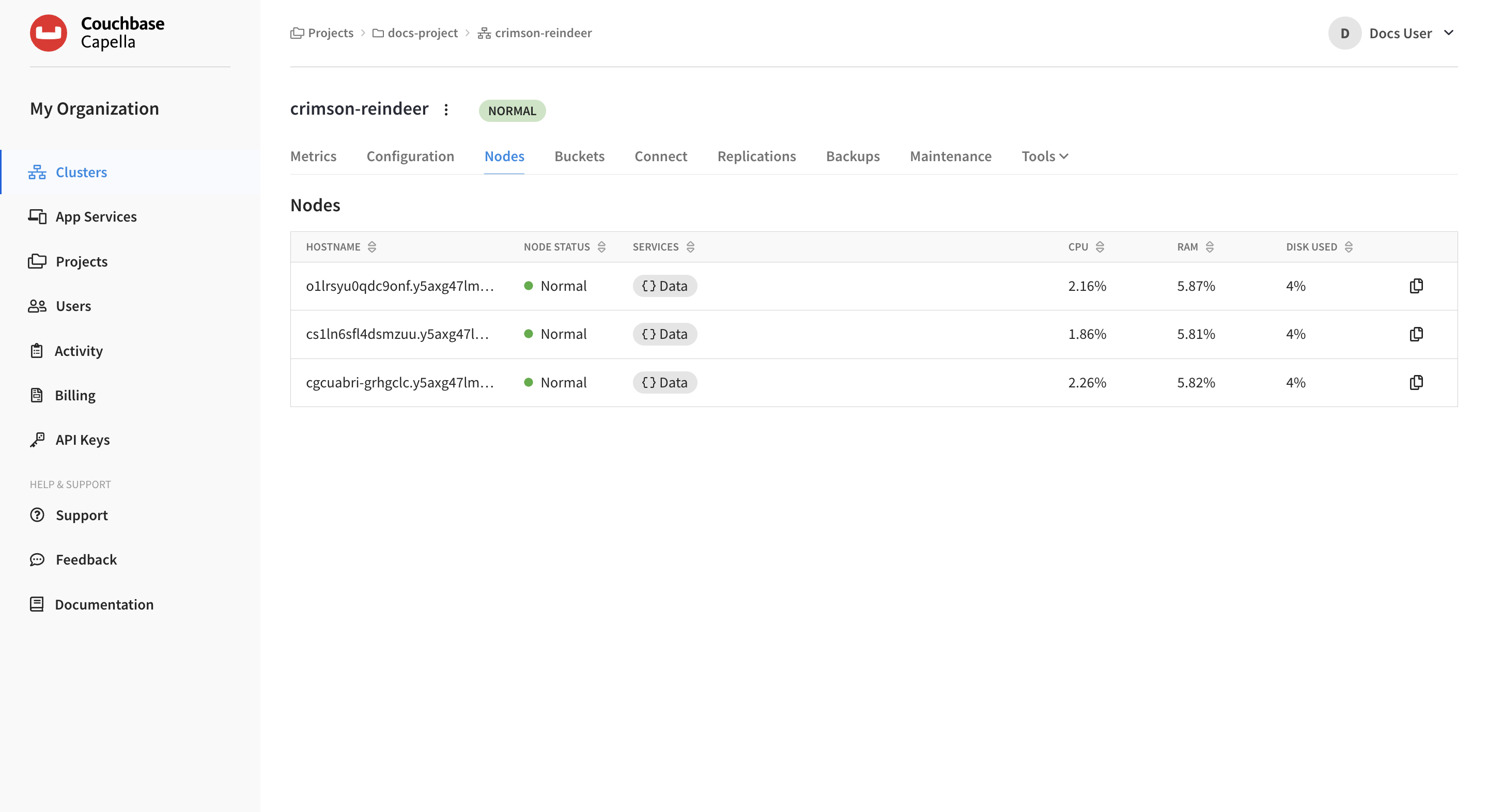 A cluster’s Nodes page