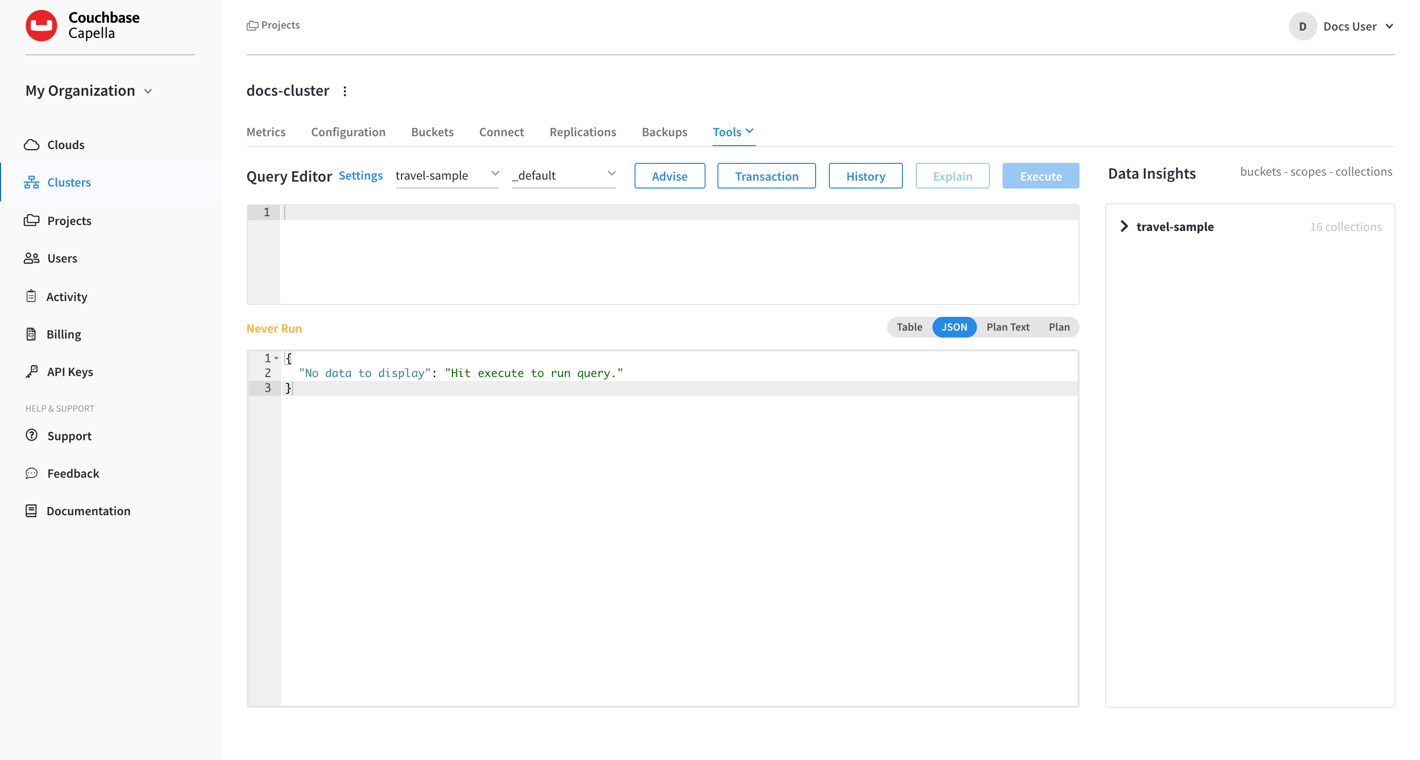 <span class="menuseq"><b class="menu">The cluster’s 'Advanced</b> <i class="fa fa-angle-right caret"></i> <b class="menuitem">Query Workbench' tab.</b></span>