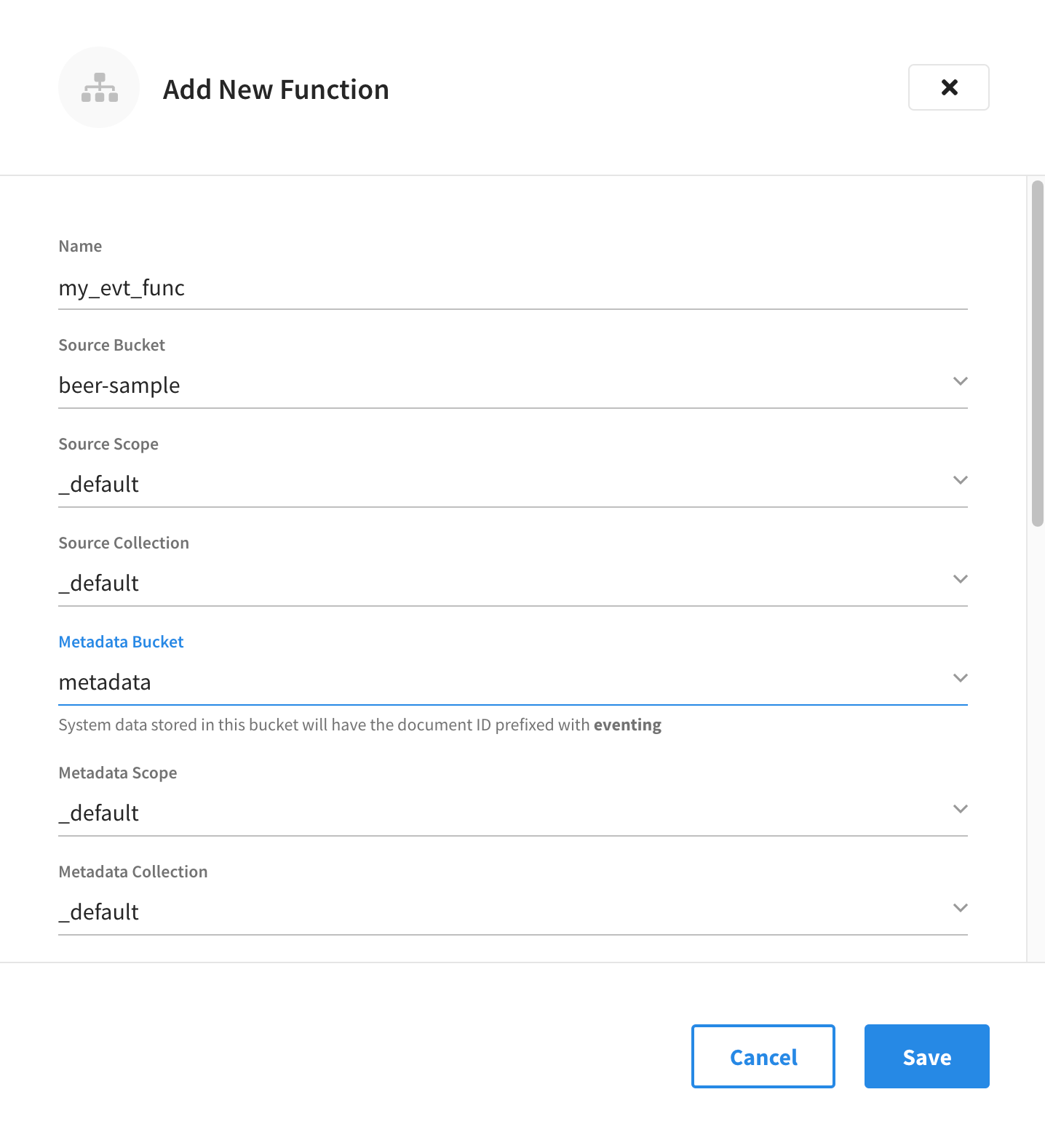 The 'New Function' fly-out menu.