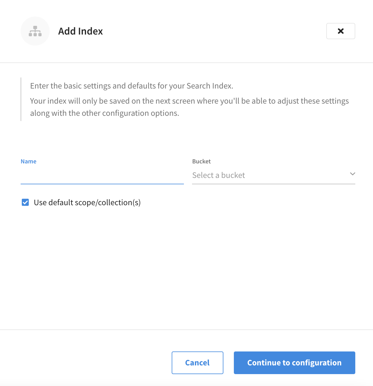 The 'Add Index' fly-out menu.