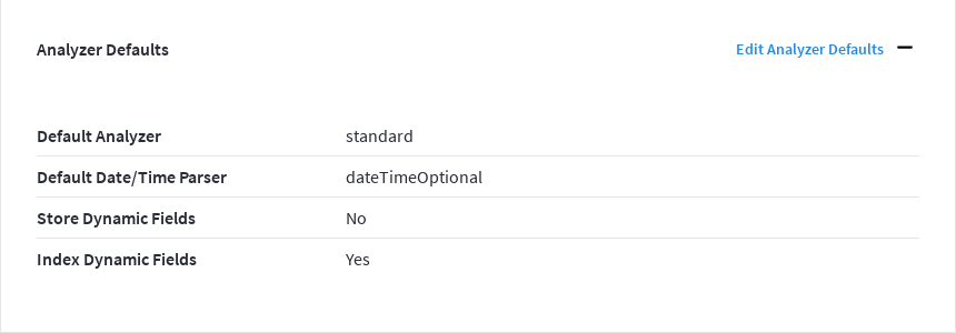 The 'Analyzer Defaults' panel showing the default configuration.