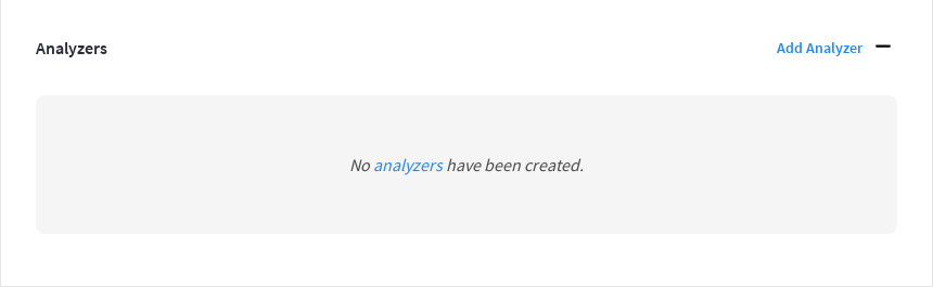 The 'Analyzers' panel showing no existing analyzers.