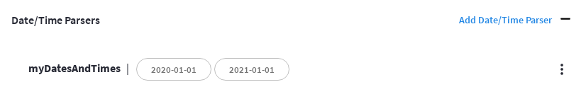 The 'Date/Time Parsers' panel showing the newly created date/time parser.