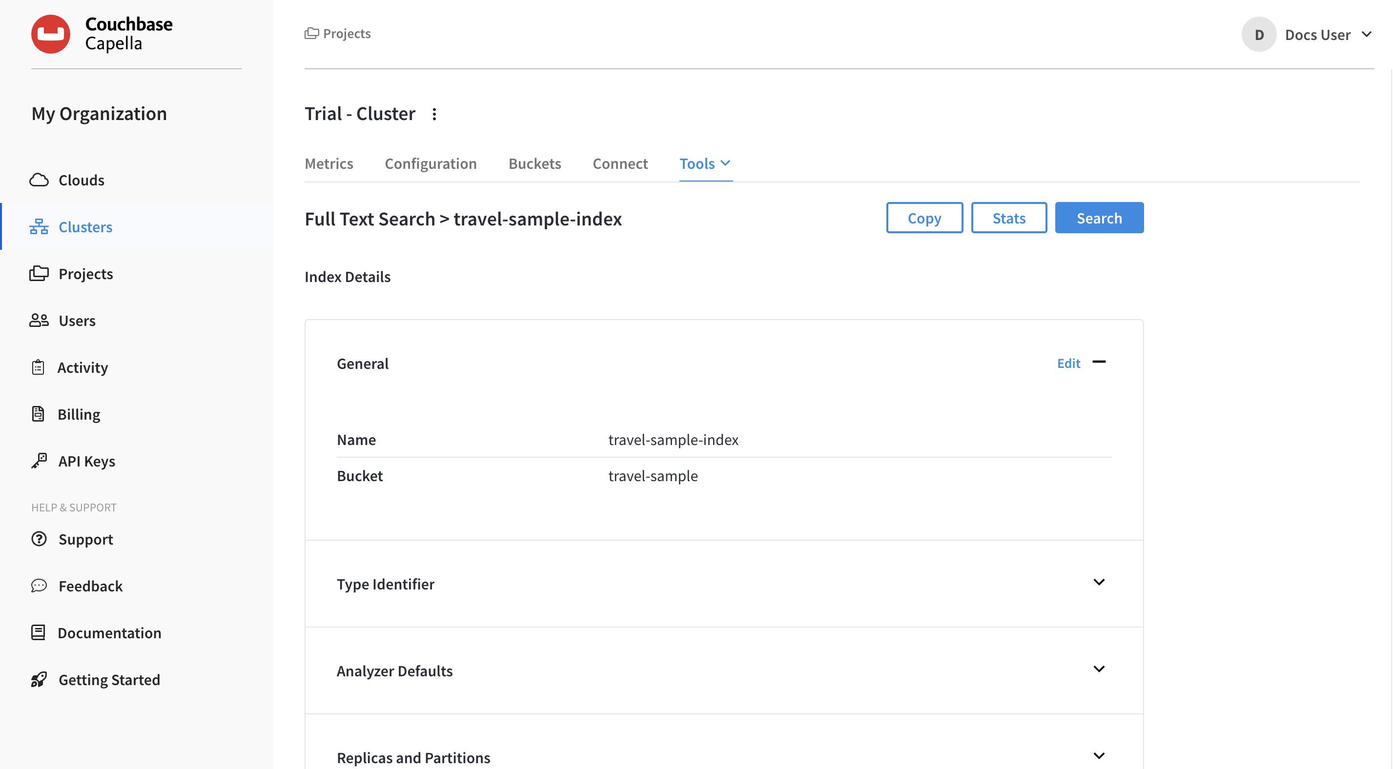 The configuration page of a Full Text Index.