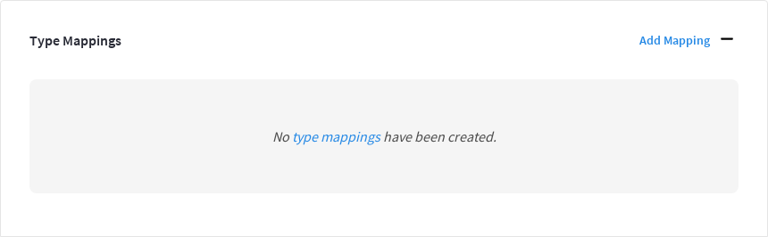 The 'Type Mappings' panel showing no existing type mappings.