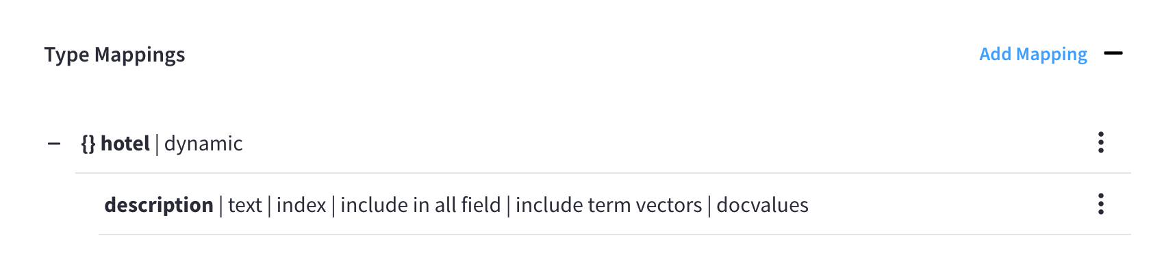 The 'Type Mappings' section showing a single type mapping with a single child field.