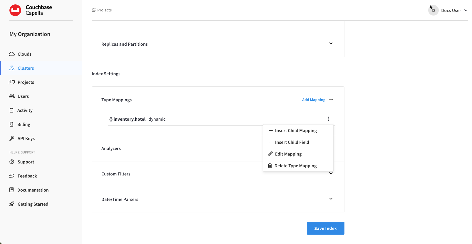 The dropdown menu that appears after clicking the associated vertical ellipses of a particular type mapping.