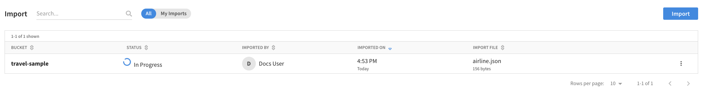 The `In Progress` status of an import