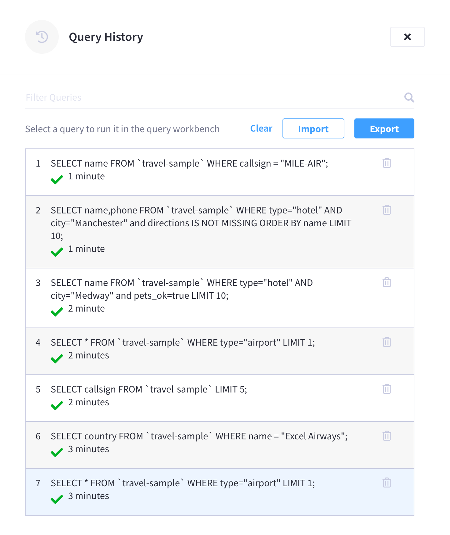 The 'Query History' fly-out menu.