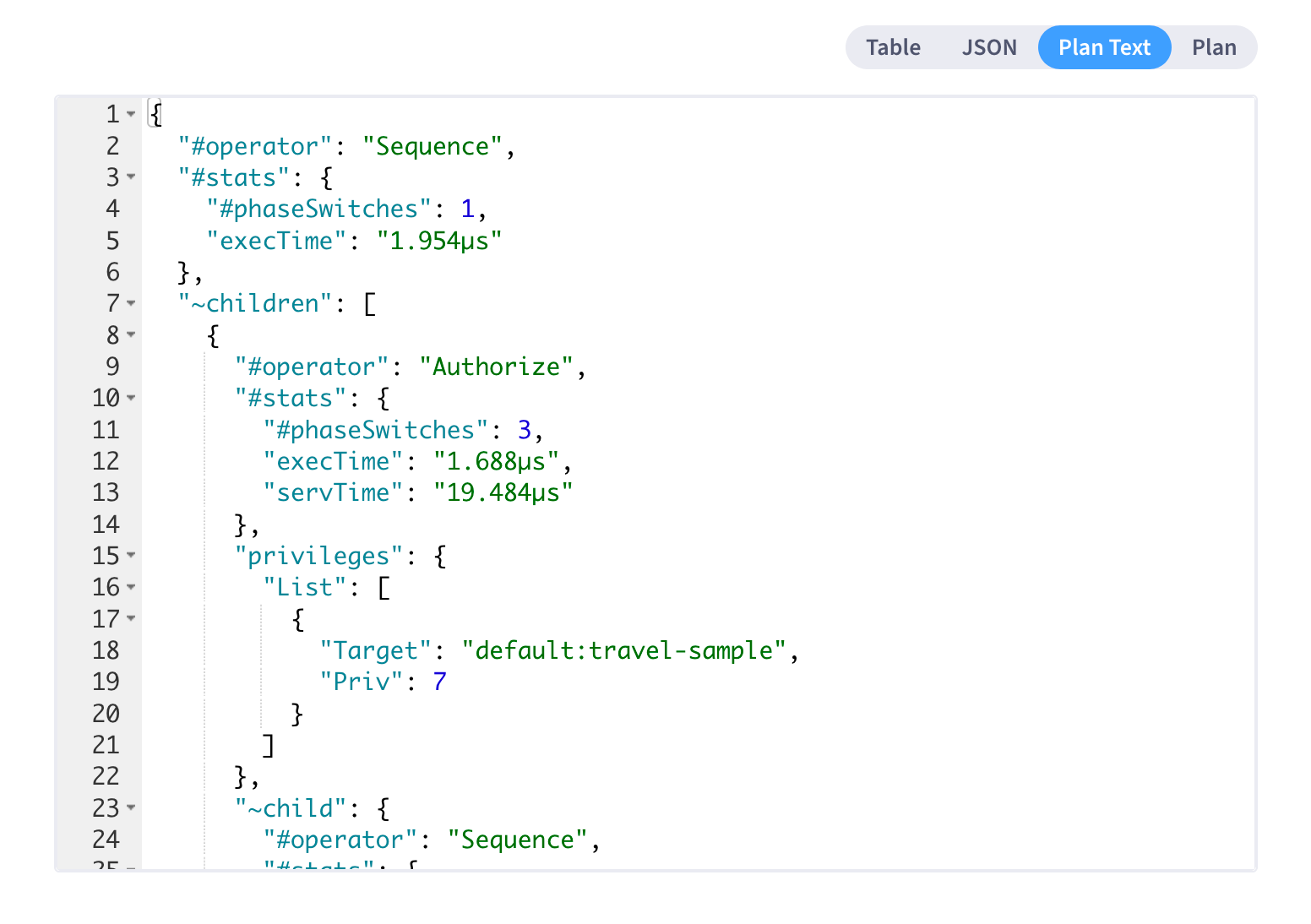 The Query Results area with the 'Plan Text' tab selected.