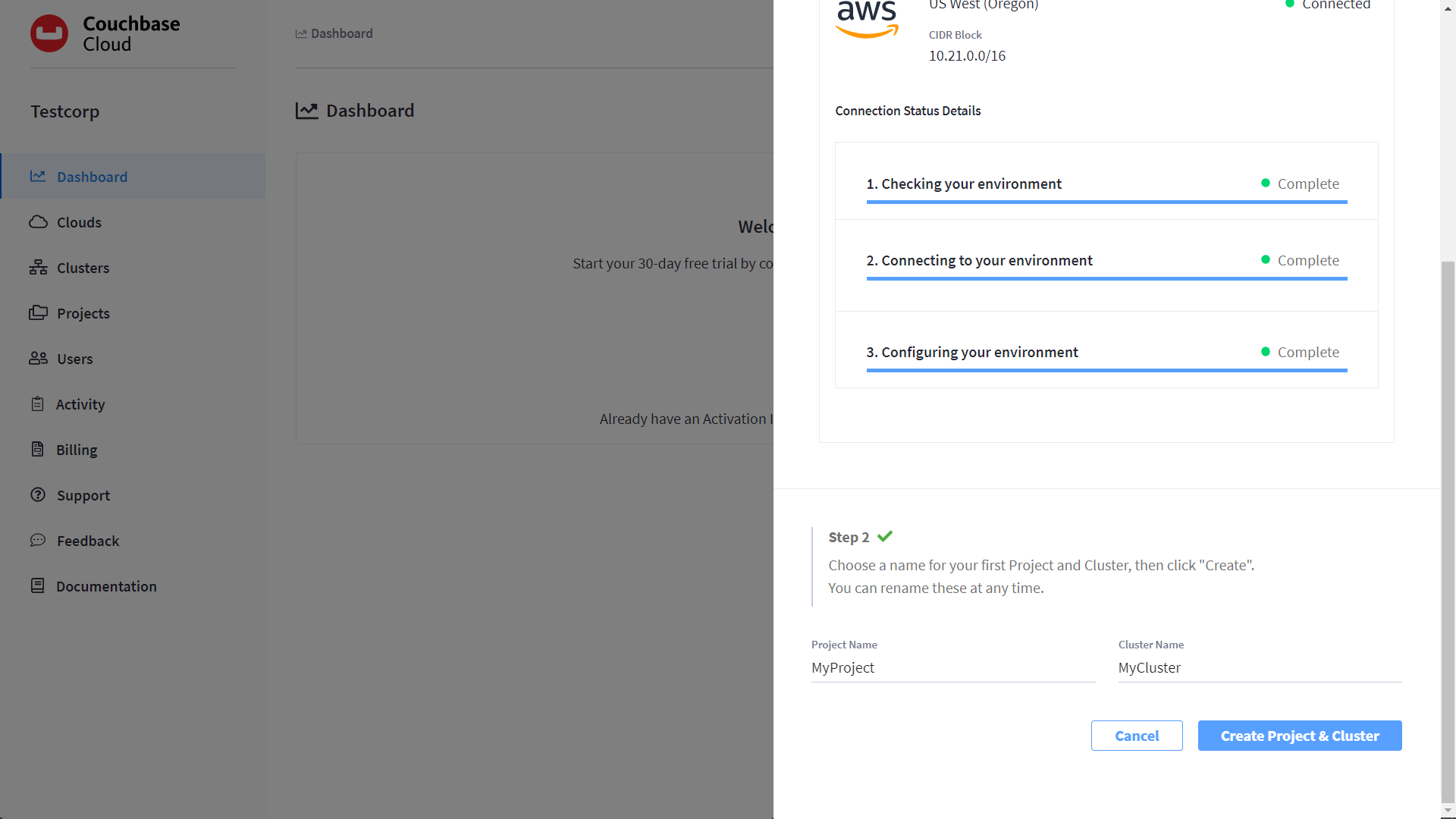Name your project and cluster