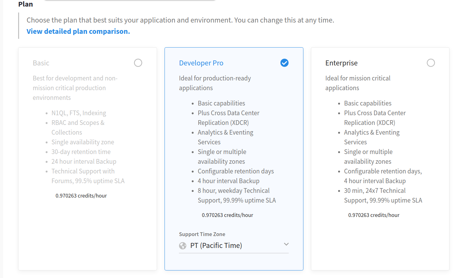 Select a Support Plan for the cluster
