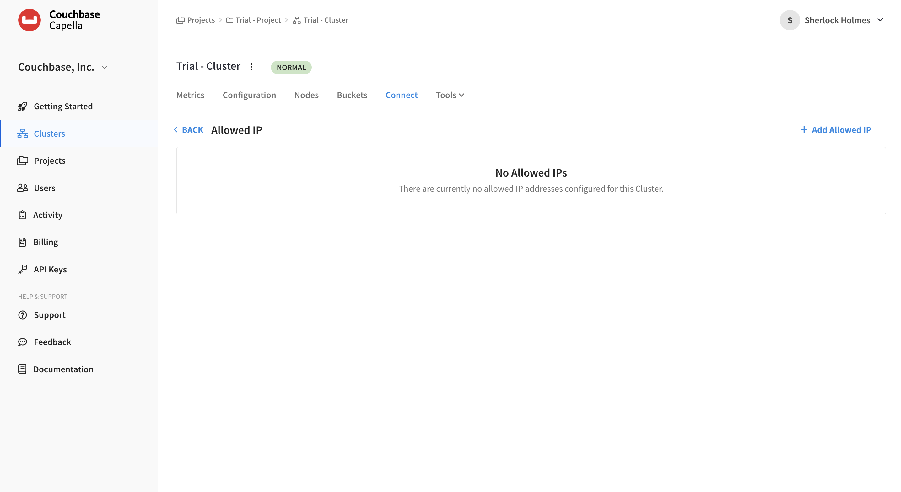 The 'Allowed IP' screen with no allowed IPs.