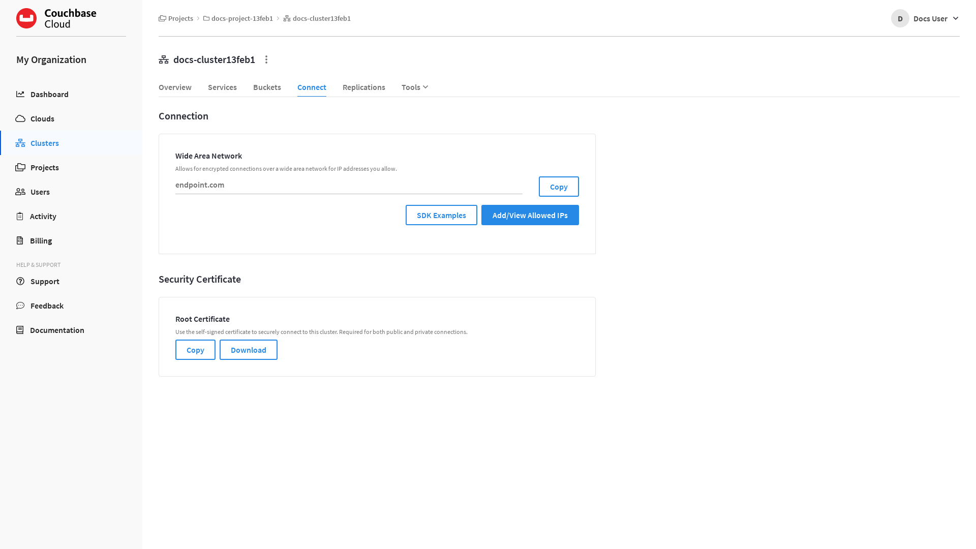The cluster’s 'Connect' tab.