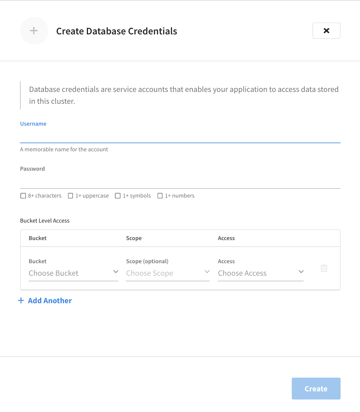The 'Create Database Credentials' flyout.