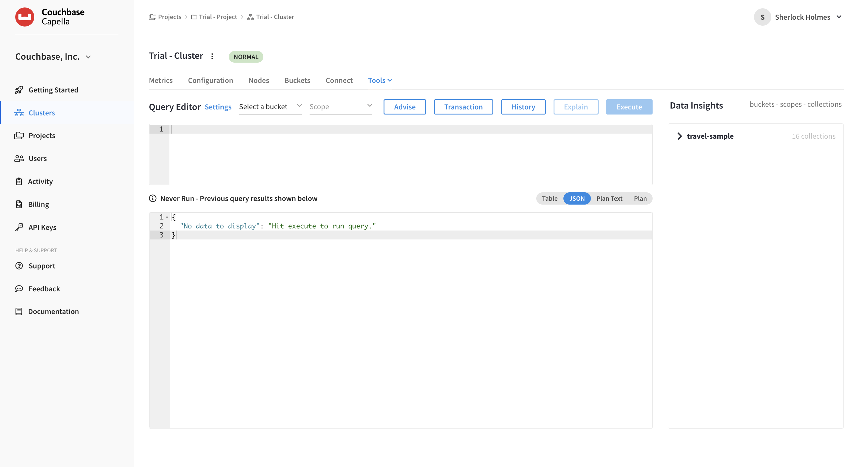 The Query Workbench open with no queries run.