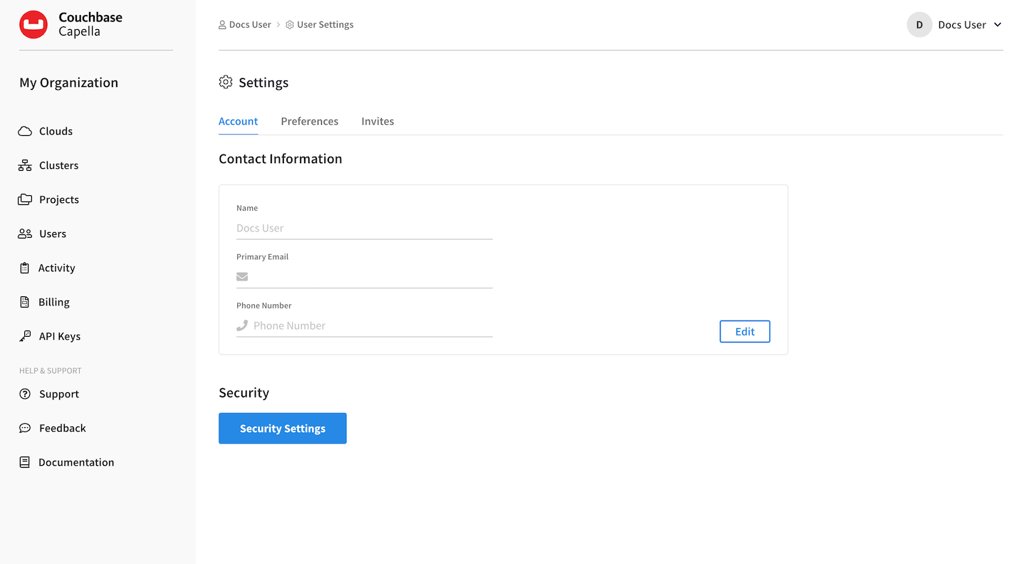 The 'Settings' screen with the 'Account' tab selected.
