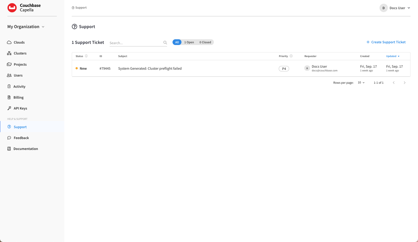 The 'Support' tab showing a table of multiple new support tickets.